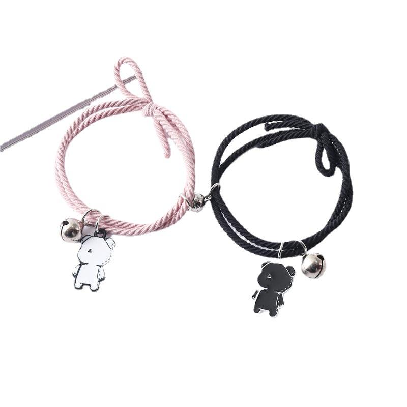 CANXING 2pcs Black and White Cut-out Bear Bracelet Women Lover's Couple Magnet Charm Female Male Paired Friendship Jewelry