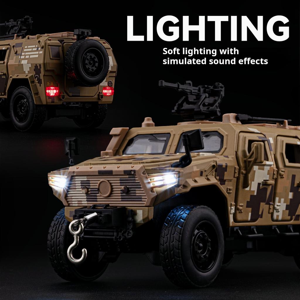1/32 Dongfeng Mengshi Simulation Alloy Military Off-Road Armored Vehicle Model Pull Back Collectible Desktop Ornament