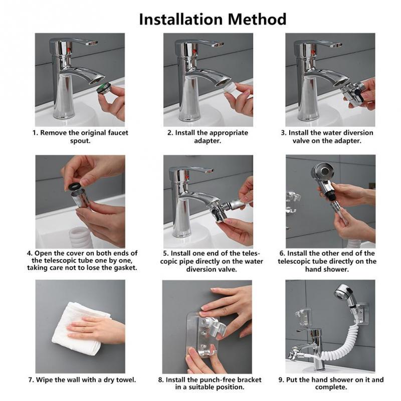 Home Bathroom Hand Shower Sprayer Hair Washing Kit Faucet Converter Adapter Set Accessories