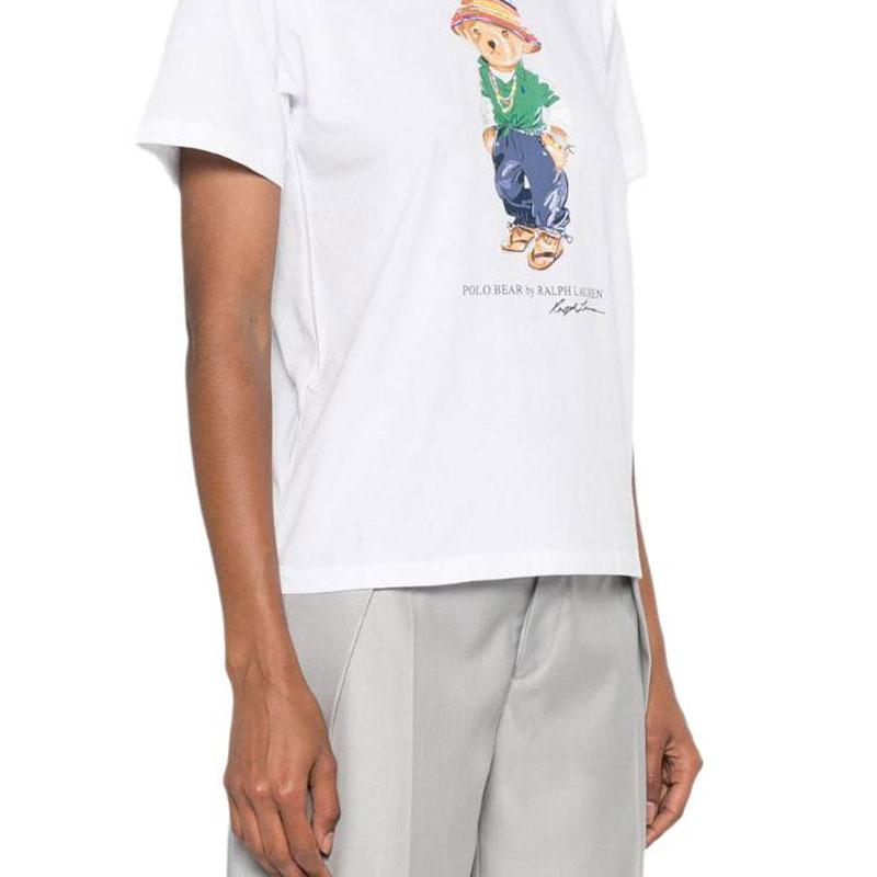 Polo Ralph Lauren Ss24 Logo Bear Pattern Printed Casual Short Sleeve T Shirt Women T Shirt White 211935615-001
