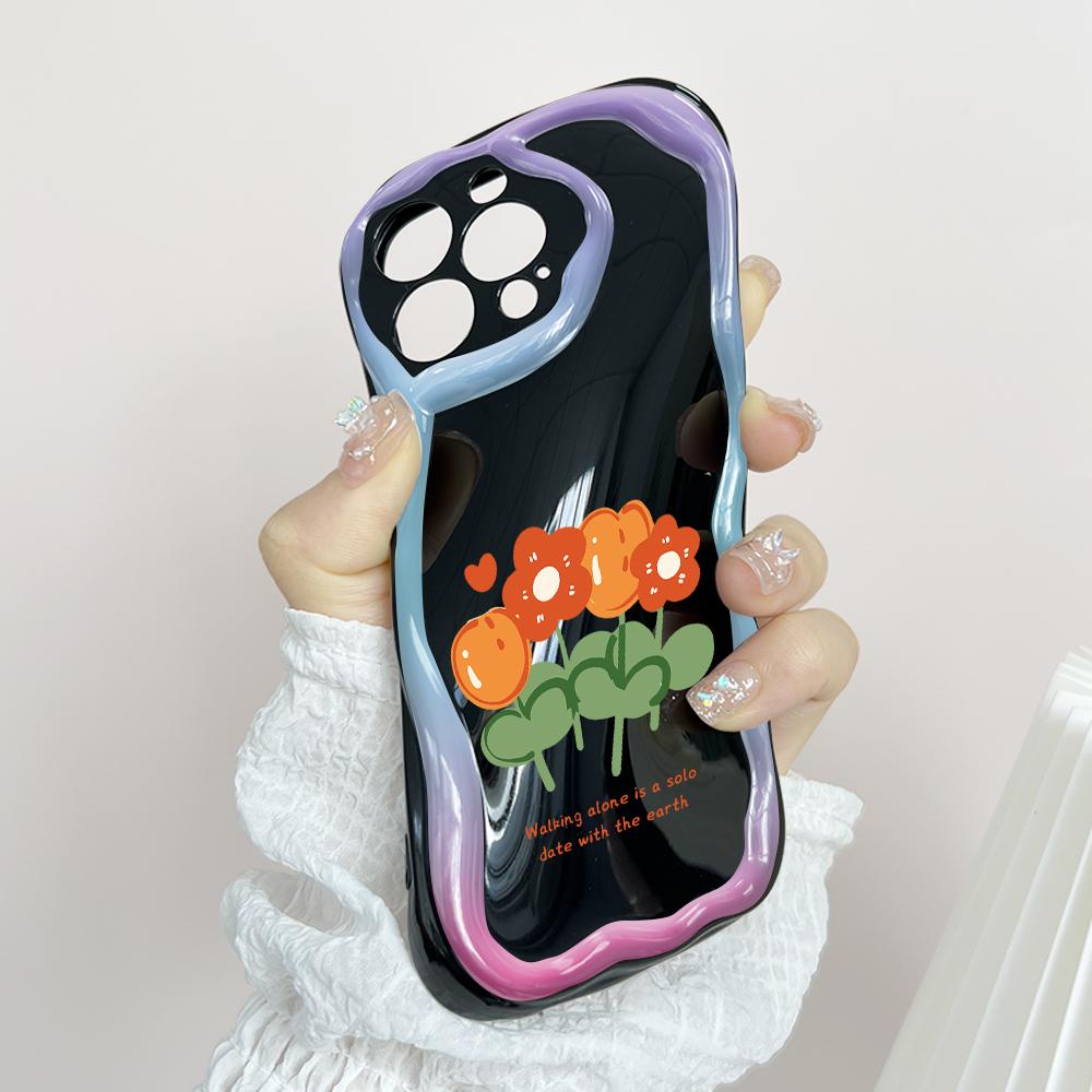 Cute Cartoon Pattern Cream Texture Casing Wavy Edge Soft Silicone Cover Phone Case for Huawei Honor Infinix Tecno iPhone