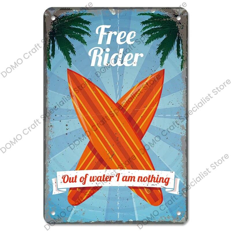 Surfing Board Poster Vintage Metal Tin Signs Enjoy Summers Metal Plaque Retro Wall Art Decor for Surf Club Pub Bar