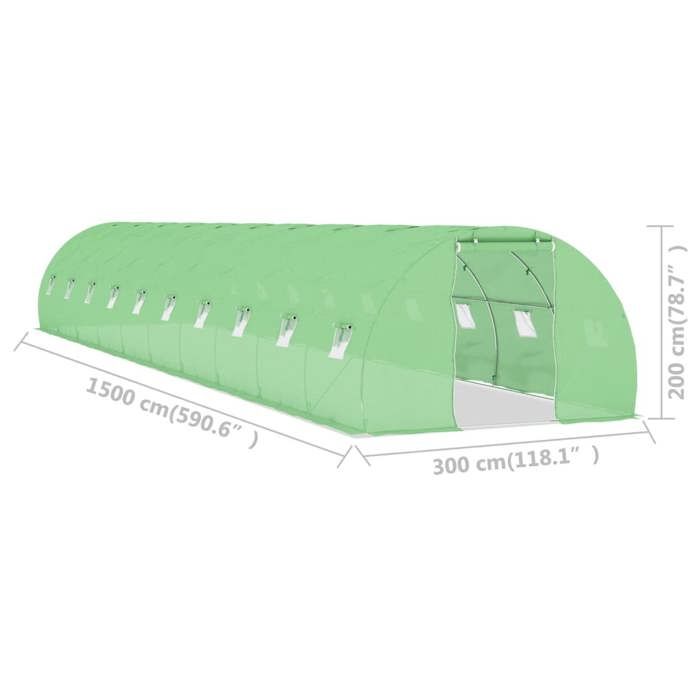 VidaXL Greenhouse Tent Shelter Plants Greenhouse Flowers Greenhouse Plants Garden Greenhouse Outdoor Greenhouse 45 M² Green 15x3x2 M 48156