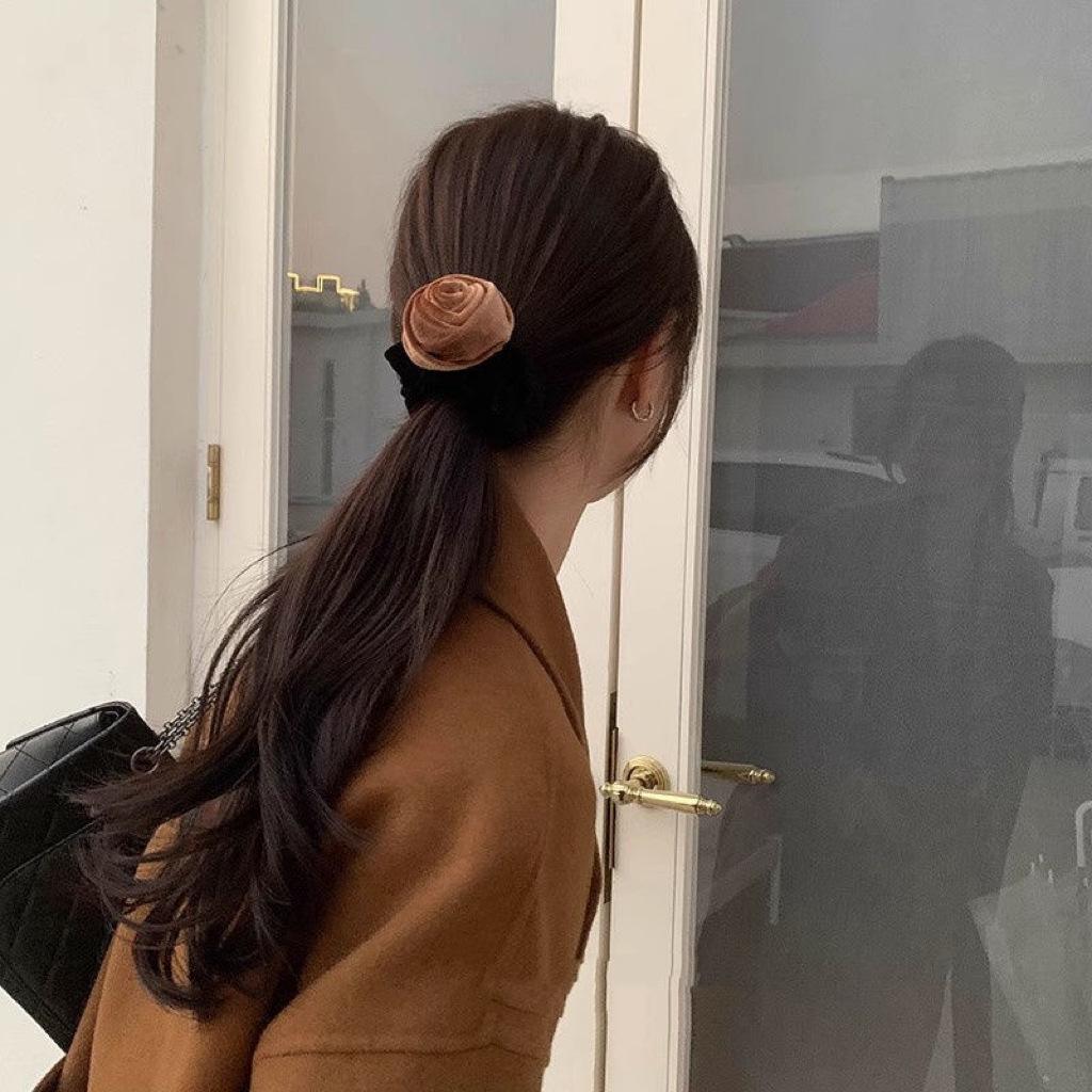 Эластичная резинка для волос с цветочным принтом в виде бархата - корейский стиль для женщин