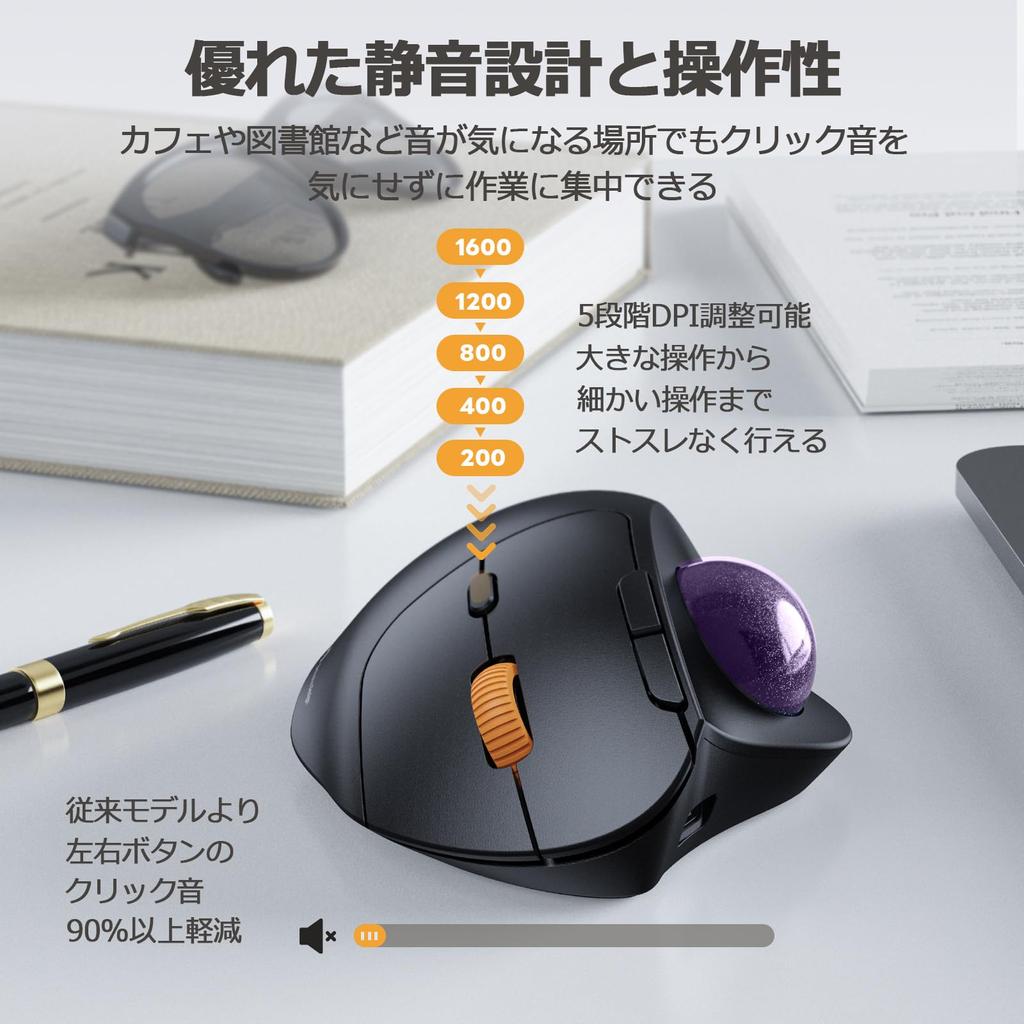 ProtoArc Trackball Mouse Compatible with Both Connect 3 Devices At the Same Wireless Large DPI Button Compatible with In Bluetooth/2.4GHz, Time,