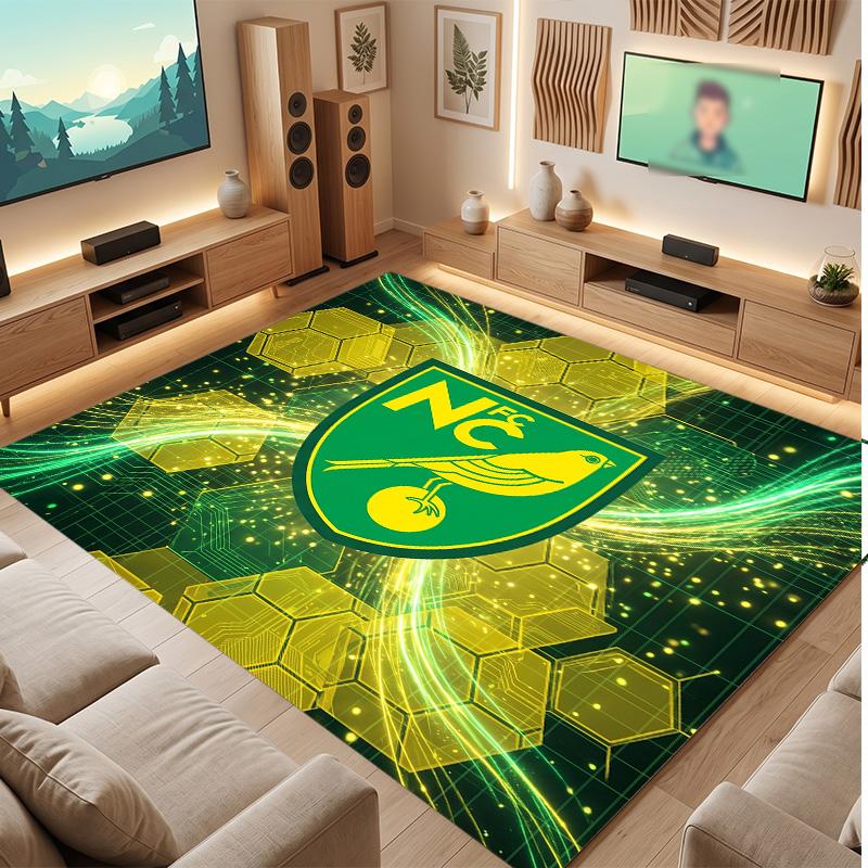 Norwich City Football Print Crystal Velvet Rug, Comfortable Water Absorbent Non Slip Indoor Floor Carpet