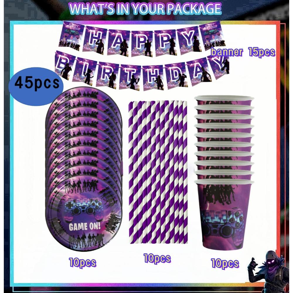 Игровой автомат Fortnition Декорации для дня рождения Набор посуды на 10 человек Задний фон Воздушный шар с альпакой Для детского праздника
