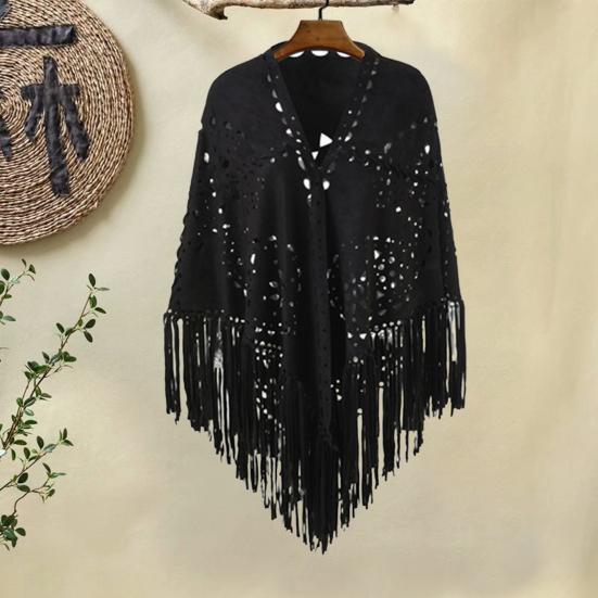 Женская шаль, теплая ткань, однотонный цвет, универсальный, ажурный, с кисточками, зимний шарф, удобная шаль-накидка