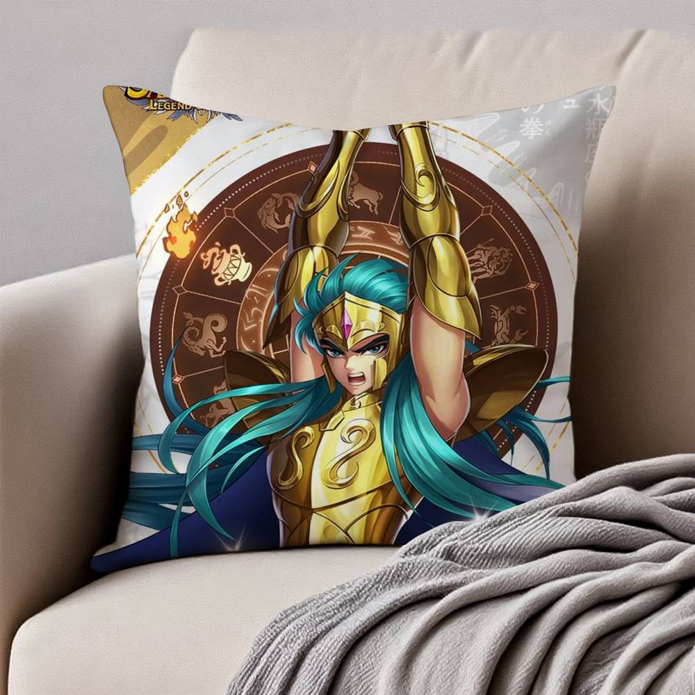 Анимация 12 Золотых S-Святых S-Сейи Наволочка Подушка Анти-пылевой клещ Наволочка Невидимая молния Шелковистый короткий плюш Чехол для диванной подушки