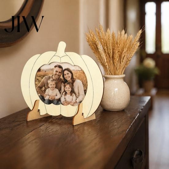 Handmade Photo Holder Wooden Pumpkin Frame, Halloween Thanksgiving DIY Paintable Craft for Kids, Blank Picture Frame Wood Holder, Fall Harvest