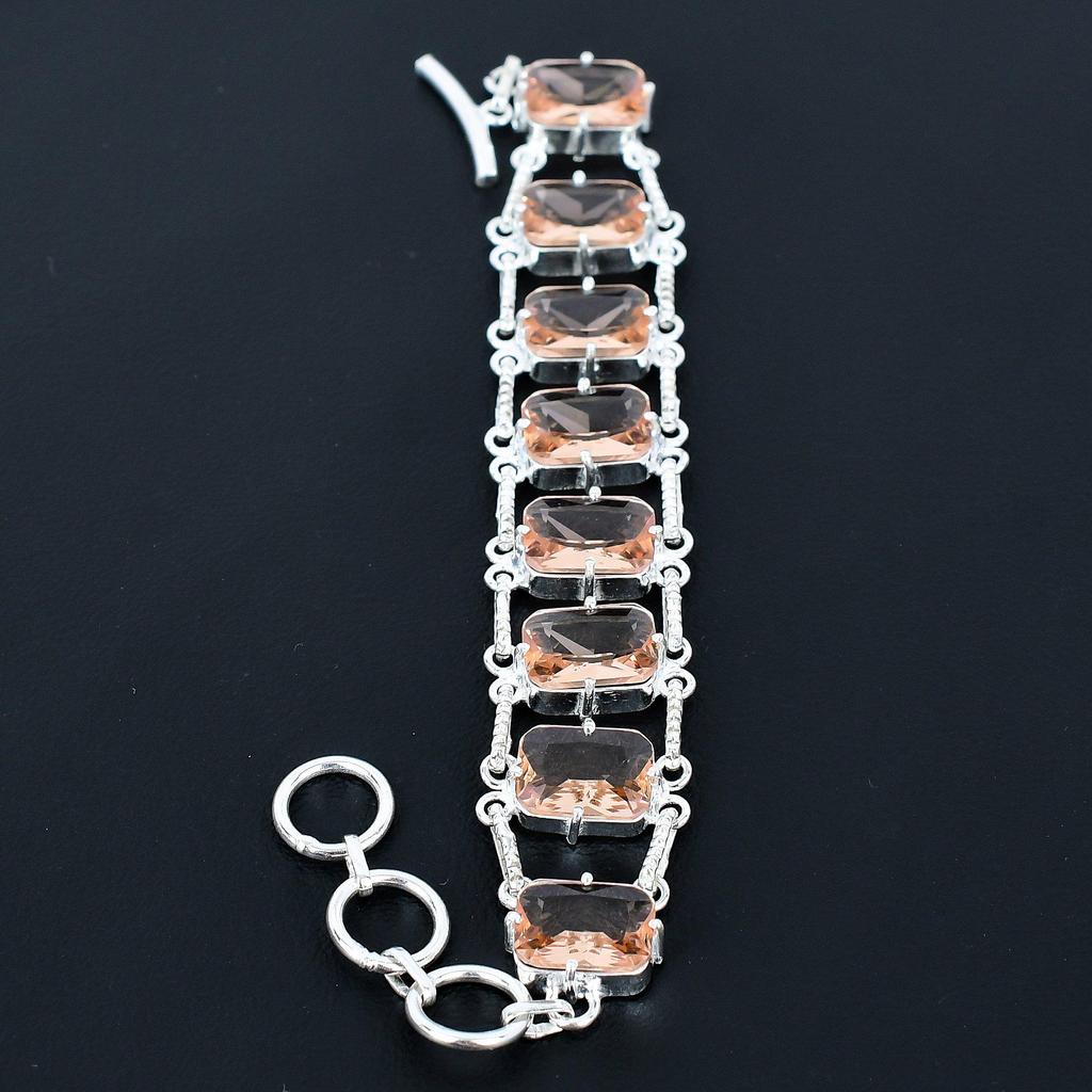 Faceted Morganite Bracelet 925 Sterling Silver Jewelry Adjustable Chain Bracelet Cushion Shape Gemstone Handmade Jewelry Gift For Her