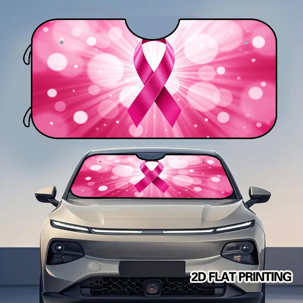 2D Flat Printing, 1pc Breast Cancer Awareness Ribbon Print Car Windshield Sunshade With Suction Cups, Foldable Visor For Easy Se