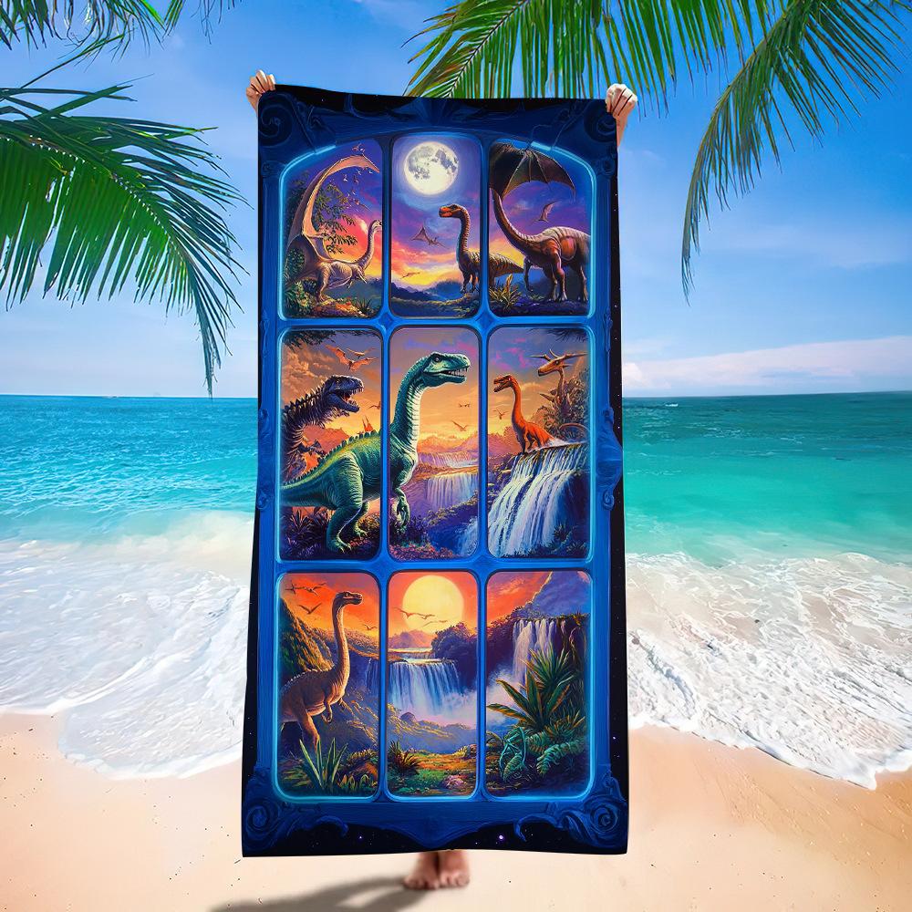 European And American Little Dinosaur Cartoon Beach Towel Digital Printing Factory Toy Printing Bath Towel Microfiber Children'S