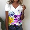 Summer V-neck 3D Floral Simple Graphic Printed Top Fashionable Casual Short Sleeved Women's T-shirts