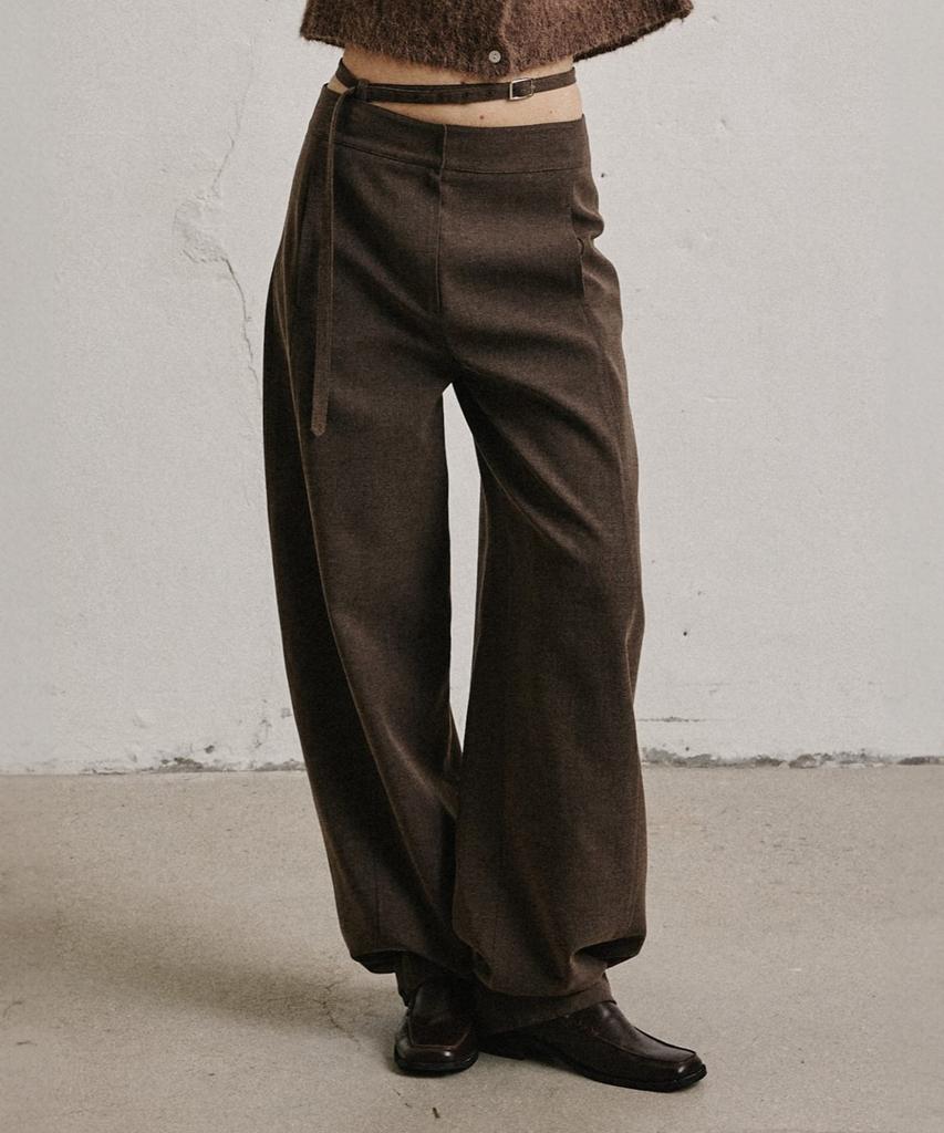 ARTID Flow Wool Belted Curved Slacks_Brown