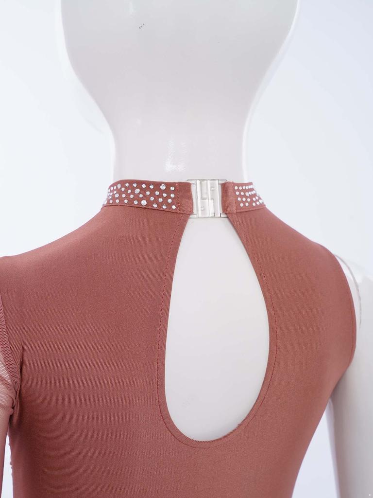 Kids Figure Skating Dress Girls Lyrical Dance Costume Sparkling Rhinestones Leotard with Mesh Skirt for Competition