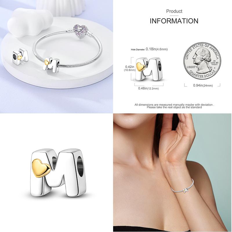 Новый 26 AZ Алфавит Бусина S925 Стерлингового Серебра Сердце ЛЮБОВЬ Письмо Шарм Подходит Оригинальный Браслет CZ Циркон Бисер Ювелирные Изделия