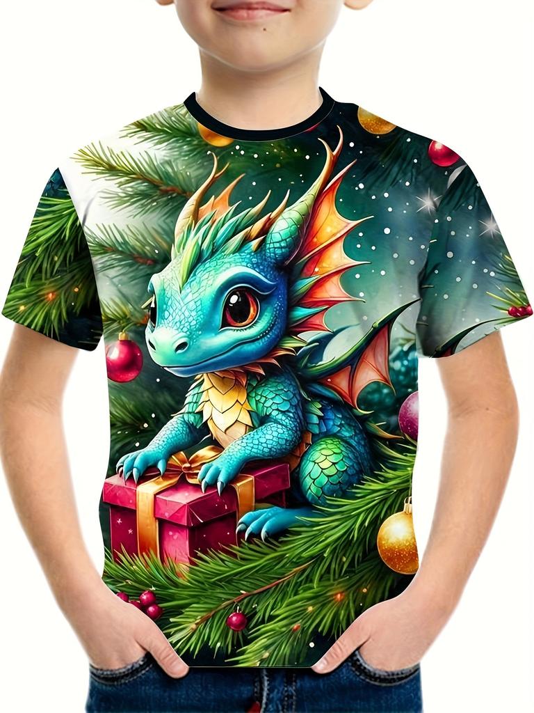 Детская одежда Футболки для мальчиков Детская футболка с коротким рукавом Стильный 3D-принт дракона Графи Повседневная летняя одежда для девочек Топы