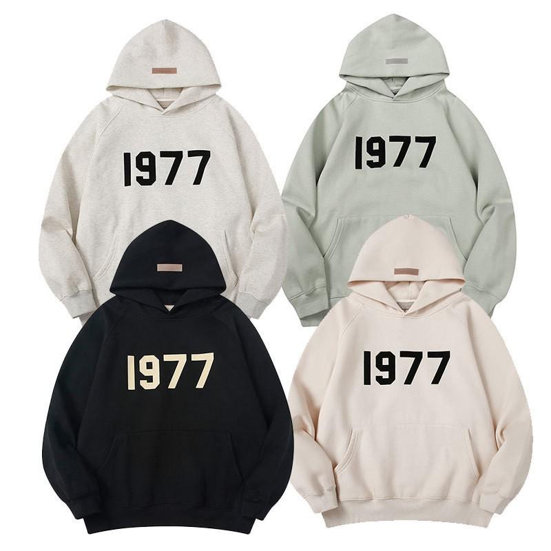 FOG Essentials Oversized Hoodie With Numeric Flock Print Cotton Sweatshirt Men
