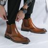 Men's Chelsea Boots British Business Leather Boot Fashion High Top Casual Boot Pointed Dress Boots for Men Ankle Boots Botas2025