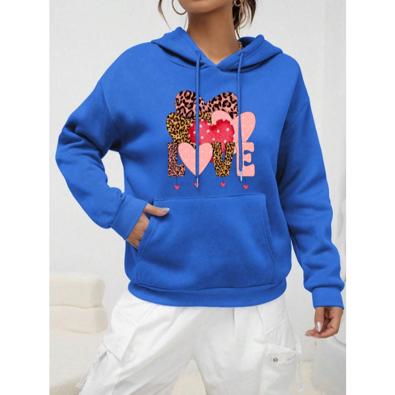 Леопардовый принт Любовь Креативное сочетание Дизайн Женская уличная одежда Индивидуальность Флисовая толстовка с капюшоном Креативность Модная одежда Новый пуловер