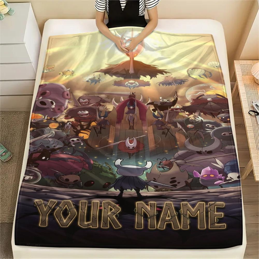 1PC Custom Name Hollow Knight Patterned Flannel Blanket Suitable For All Seasons for Home Decor Warmth and Comfort Gifts Holiday Present