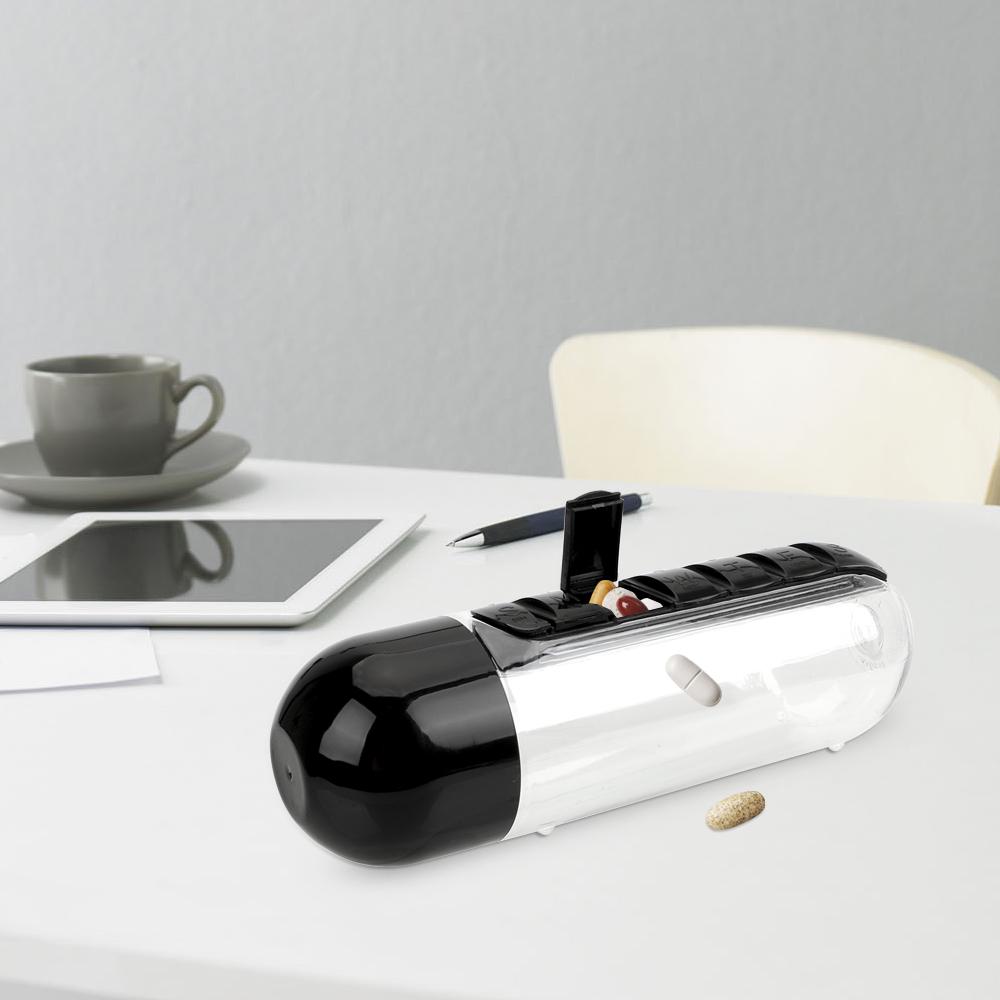 HILIFE 600 мл герметичные спортивные бутылки для велоспорта и кемпинга, пластиковая бутылка для воды с ежедневным органайзером для таблеток, бутылка для питья фруктового лимонного сока