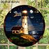 Acrylic Night Lighthouse By The Sea Suncatcher, Stained Glass Style Window Hanging Ornament for Nautical and Ocean Lovers