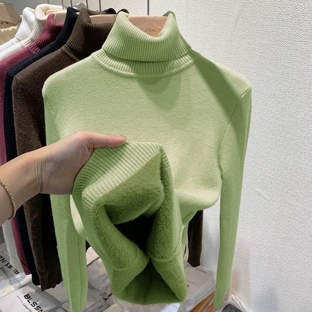 Бархатный свитер с высоким воротом One Piece с утолщенным бархатом для женщин, новая теплая базовая кофта с длинным рукавом на осень и зиму