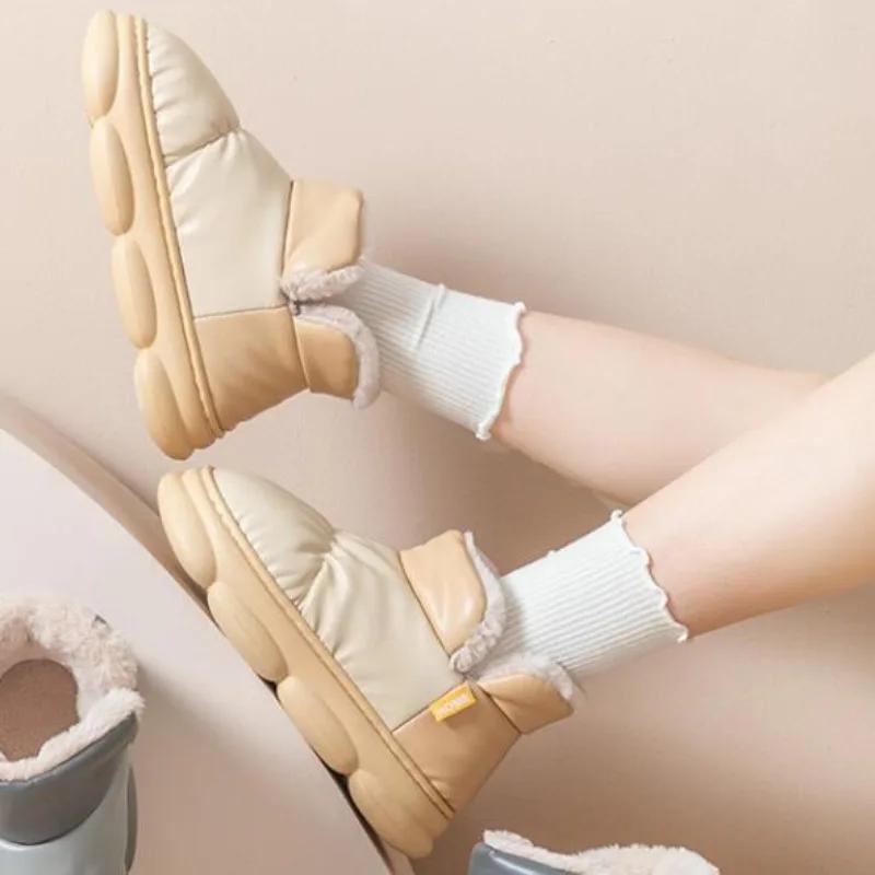 Waterproof Women Winter Ankle Snow Boots High Top Unisex Comfort Cotton Short Boot Thick Soles Outdoor Slip-on Shoes