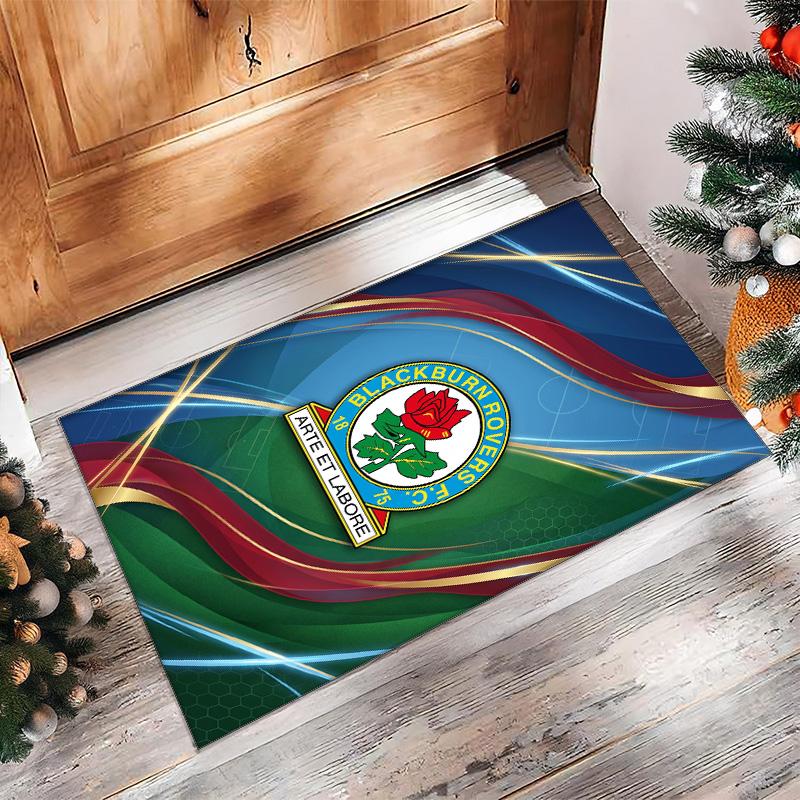 Blackburn Rovers Football Print Crystal Velvet Rug, Comfortable Water Absorbent Non Slip Indoor Floor Carpet