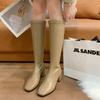 2024 Knee High Boots Women Fleece Chunky High Heels Back Zipper Thigh High Boots PU Leather Shoes Fashion Winter Long Boots