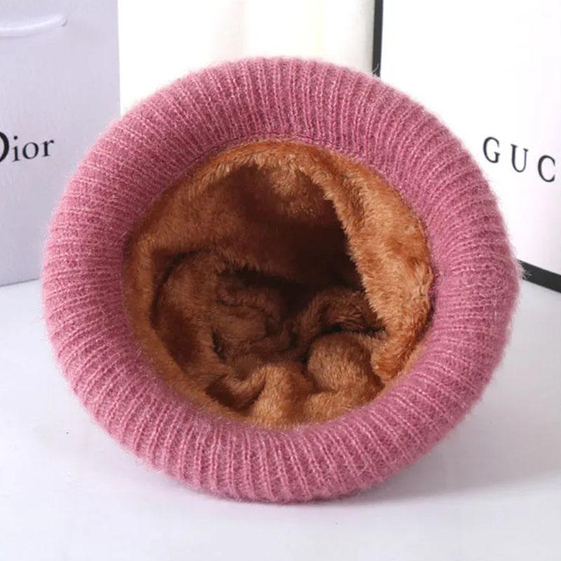 Зимняя шапка женская шерстяная шапка с кроликом плюшевая толстая вязаная шапка теплая хлопковая шапка