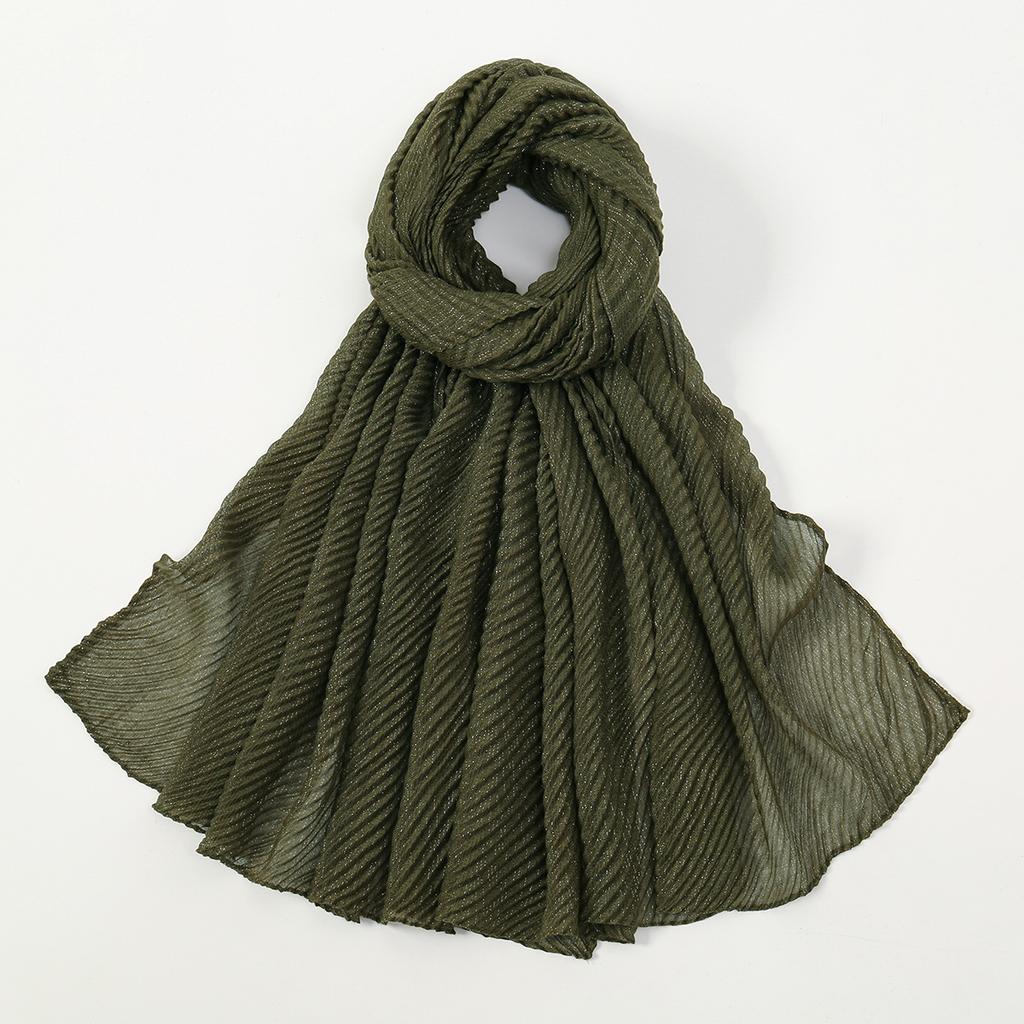 Big Size Pleated Shimmer Cotton Hijab Scarf For Women Muslim Long Shawls Solid Headscarf Wraps Islamic Headband Turban 180*90cm