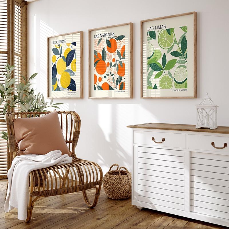 Бохо Кухня Фрукты Цитрусовые Лимон Апельсин Постеры Принты Холст Живопись Ботаническое Настенное Искусство Картины для Гостиной Домашний Декор