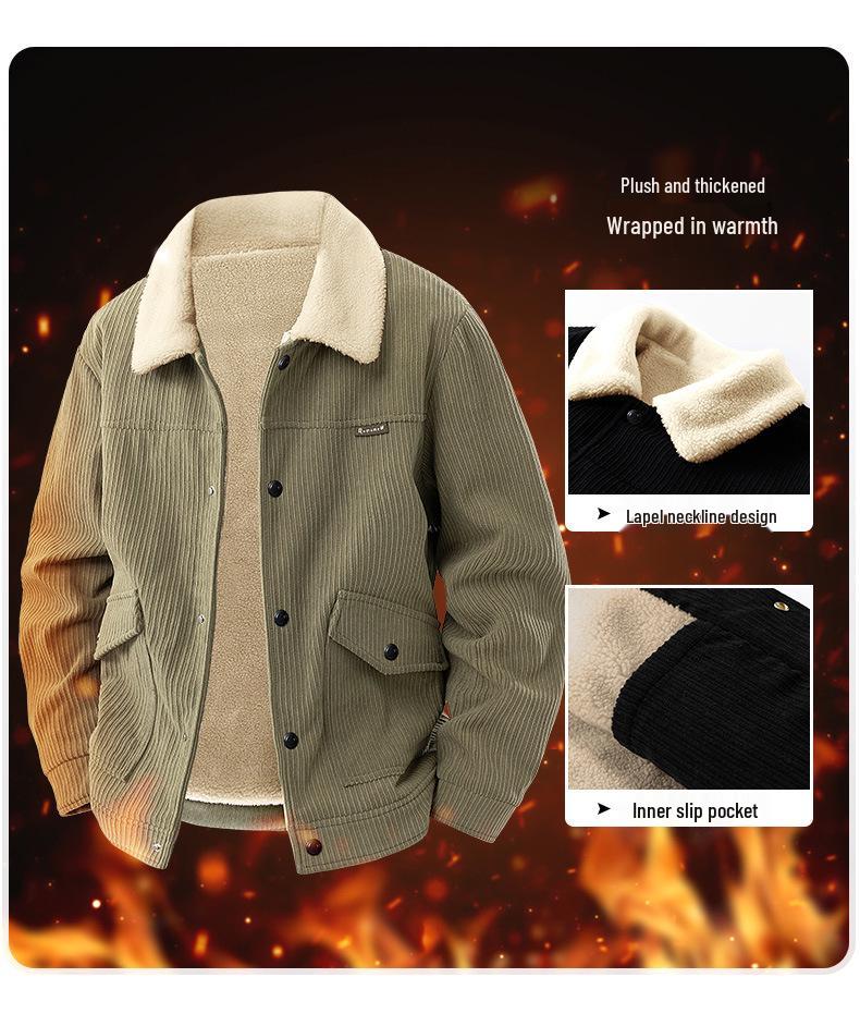 Мужская зимняя вельветовая куртка, на бархатной подкладке, с лацканами, модного свободного кроя, повседневного универсального дизайна