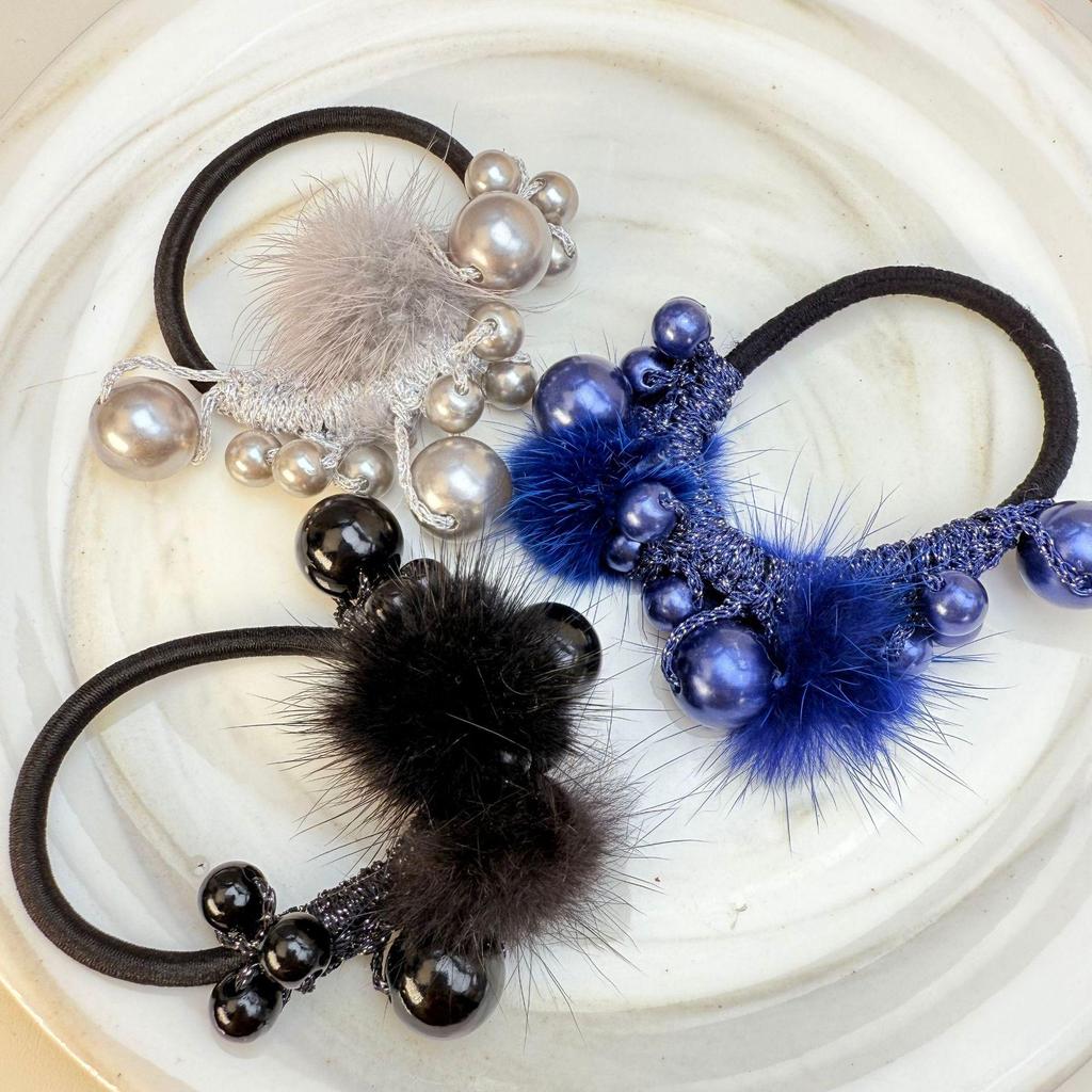 Корейская модная резинка для волос: Женский разноцветный аксессуар для хвоста с помпонами и жемчугом, эластичный