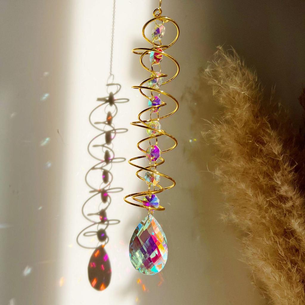 Cross-Border 3D Gazing Ball Spiral Wind Chime with Water Drop Love Crystal Sun Catcher Rainbow Decoration