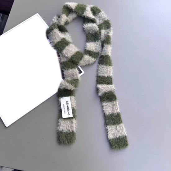 Женский длинный шарф в стиле ретро, полосатый, цветной, утолщенный, искусственный мех норки, теплый, тонкий шарф, модный аксессуар