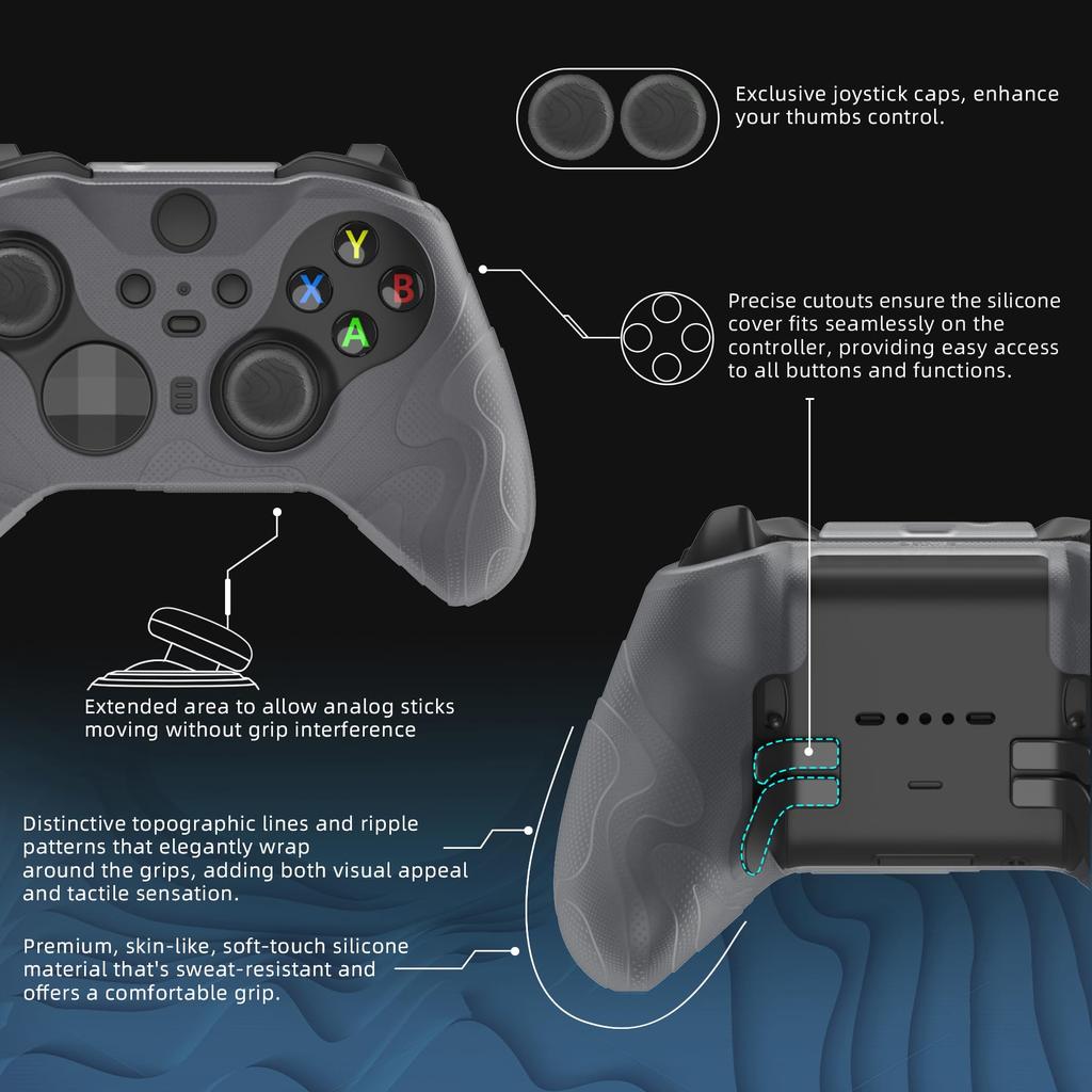 PlayVital Mountain Range Edition Silicone Cover for Xbox Elite Wireless Controller Series 2 Elite Series 2 with Thumb Grips Clear White & Core,