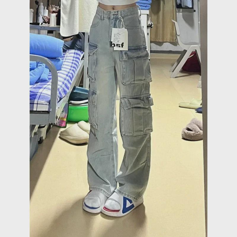 Женский комбинезон High Street Slim 2024 года: Повседневные брюки прямого кроя с широкими штанинами и высокой талией.