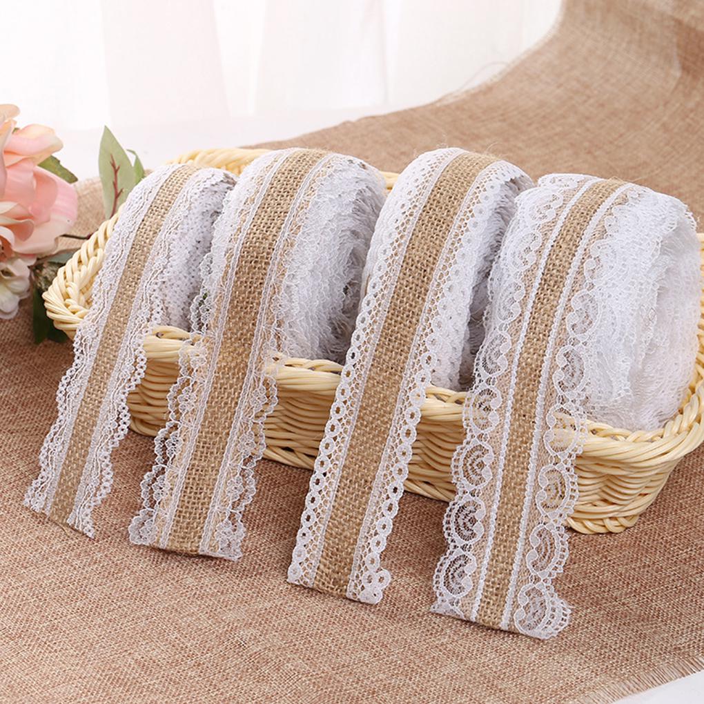 4 шт. Кружевная лента Мешковина Кружевная отделка Лента Швейные принадлежности Рулон Ручная работа Джут Двойная коса Поделки Подарки Упаковка Украшения
