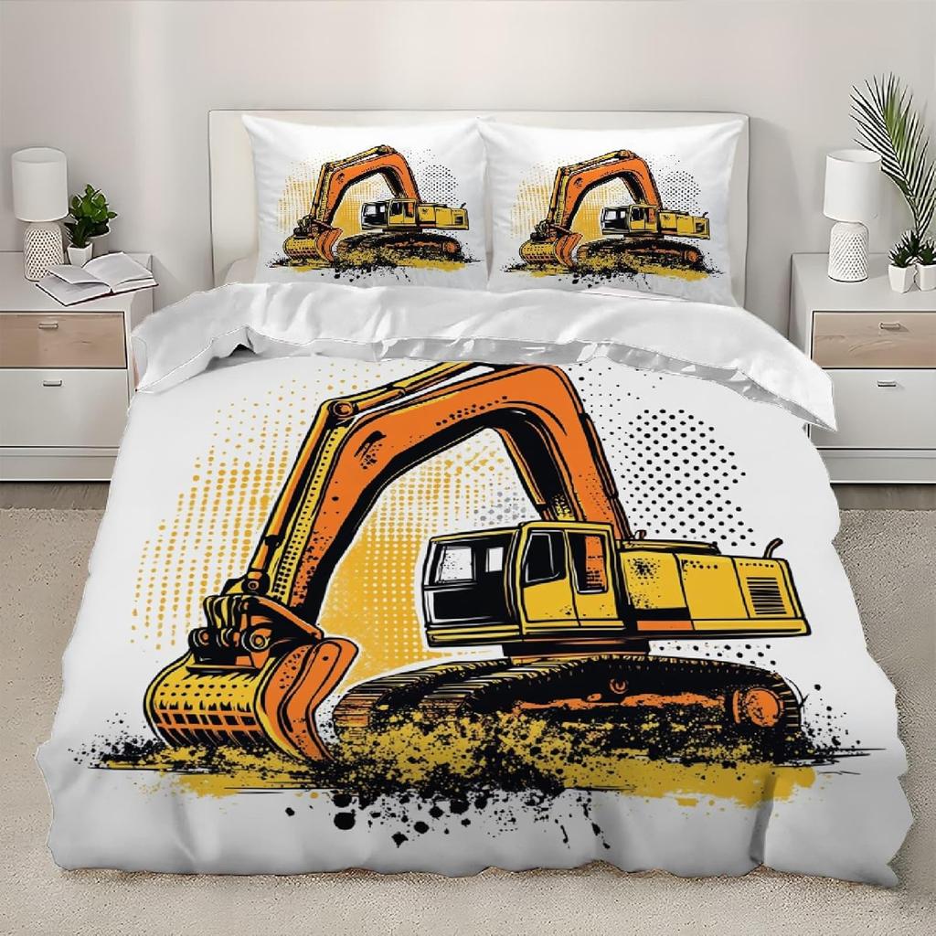 Мультяшные Наборы Пододеяльников King Size с Изображением Машинки, Экскаватора, Грузовика для Детей Мальчиков Девочек, Наборы Пододеяльников из Микрофибры с Наволочкой 50X75см