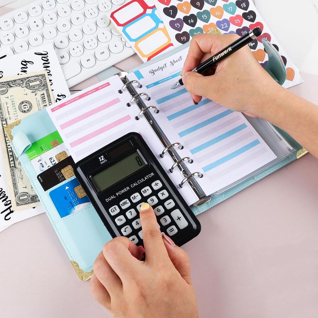 Leather Budget Binder with 12 Binder Cash Envelopes 12 Budget Sheets Label Stickers for Money Saving Budget Planner