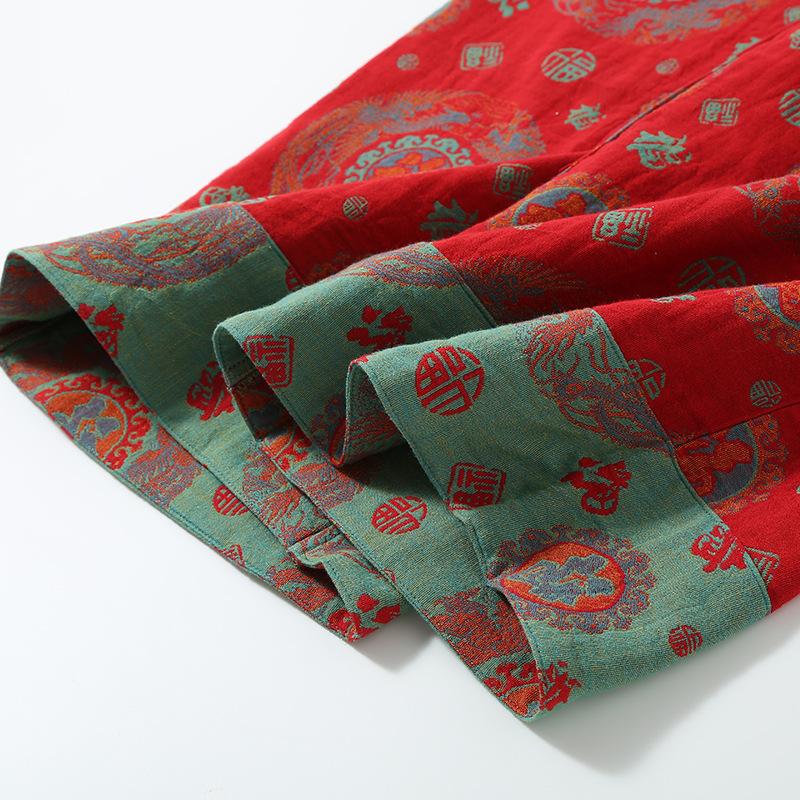 Spring and Autumn Chinese Style Cotton Double-layer Gauze Women's Pajamas Long Sleeve Trousers Loungewear Set Round Neck Print Pijamas 2 Piece