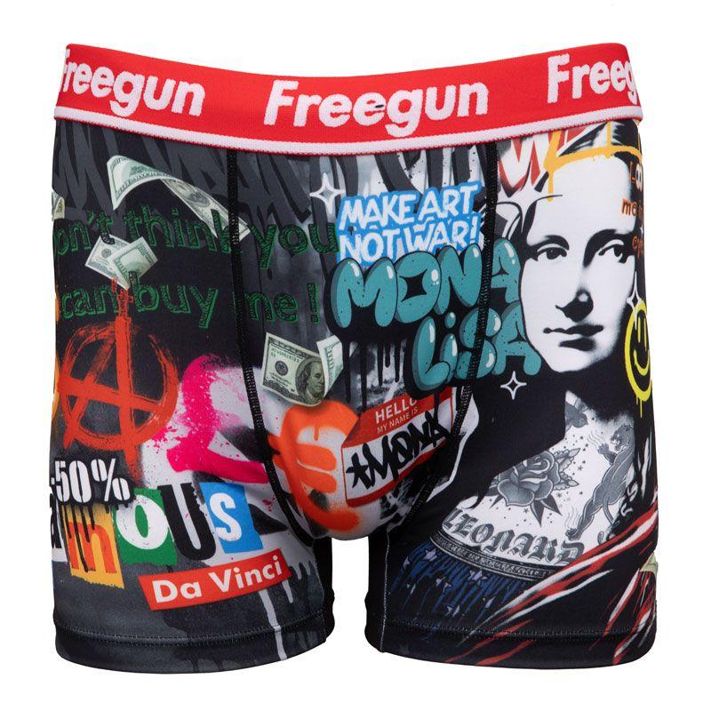 FREEGUN Men's Mona Lisa Artwork Graffiti Elastic Boxer Shorts