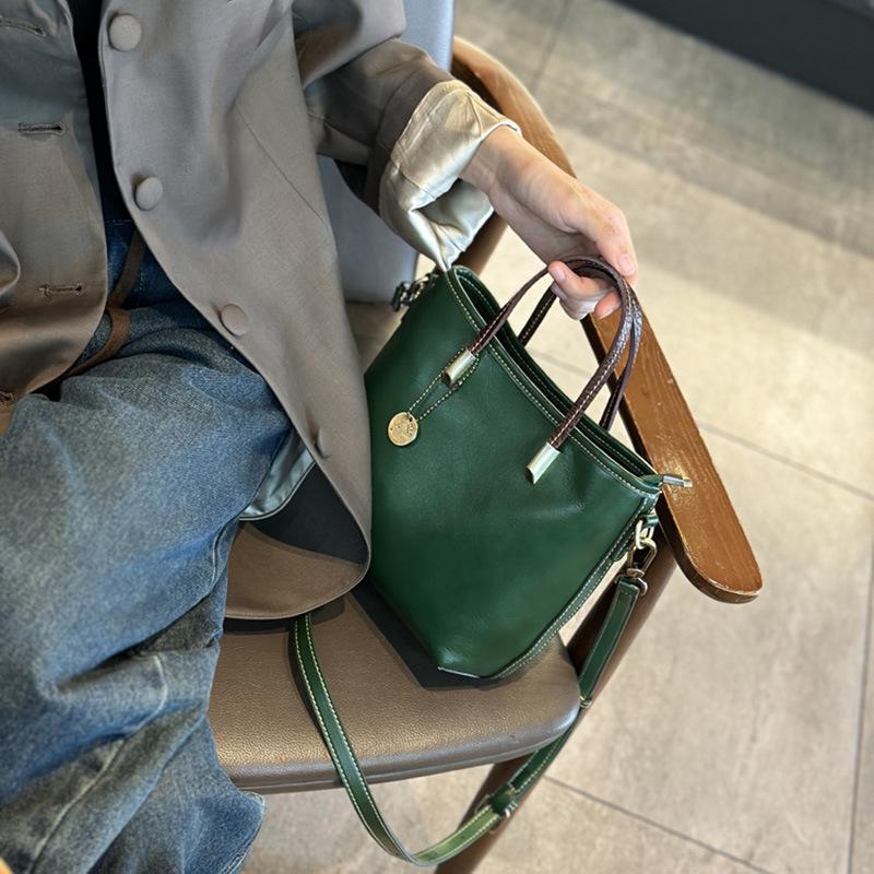 Женская ретро-сумка через плечо из натуральной кожи - модная сумка-ведро из коровьей кожи растительного дубления