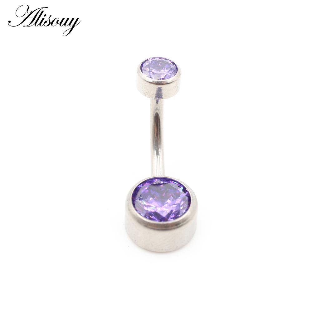 Alisouy 1PC с внутренней резьбой G23 титановый цилиндрический стержень круглый циркон женское пупочное кольцо пирсинг украшения для тела