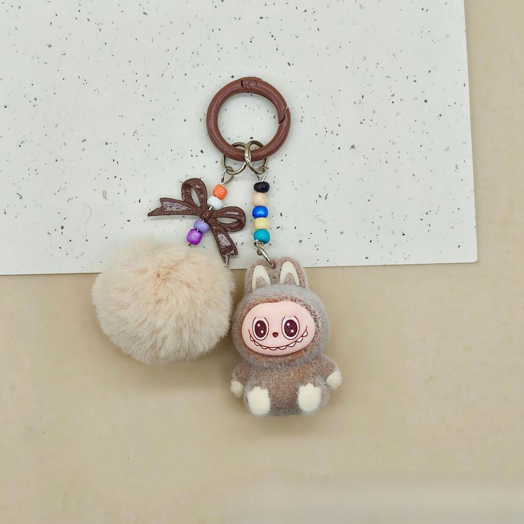 Three-dimensional Flocking Keychain Pendant Cute Bag Accessories Doll Cartoon Ornament