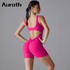 Auroth Backless Yoga Jumpsuit Women One Piece Gym Running Romper Hip Lifting Shorts Workout Fitness Bodysuit